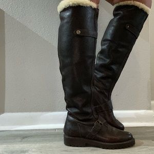 Ralph Lauren Leather & Shearling Aviator Boots